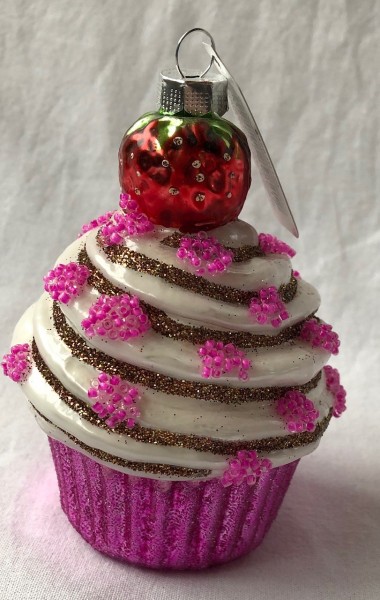 Ornament Muffin Cupcake Erdbeere Weihnachten Glas Kugel Christbaumschmuck