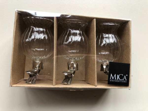 3er Set Mica Clip Vasen für Loop bauchig Vintage Shabby