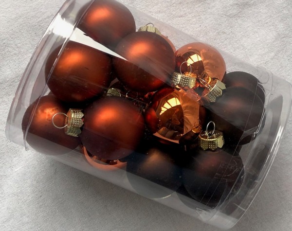 20 Stk. Kugeln Weihnachten Christbaum Orange Shiny Chestnut 3 cm Baumschmuck Inge Glas