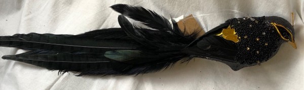 Vogel Clip Hänger Aufhänger schwarz groß 50 cm Gold Deko Federn